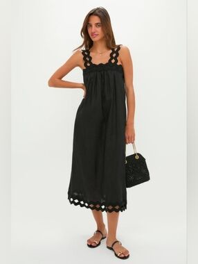 Tuckernuck Black Ric Rac Linen Ellis Dress Size Small